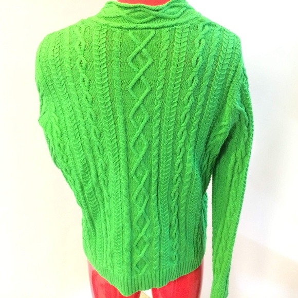 Chaps Sweater Cable Knit Preppy Green Warm - Picture 4 of 6